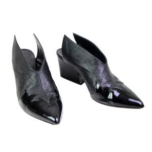 Tibi BLACK GENUINE LEATHER MID HEEL POINTED TOE SANDALS MULES SHOES Sz 38.5